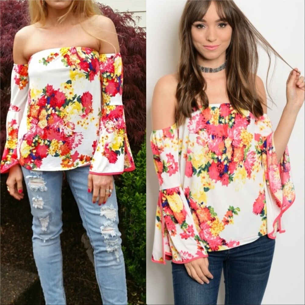 Top FLORAL PRINT OFF SHOULDER TOP - Picture 4 of 4